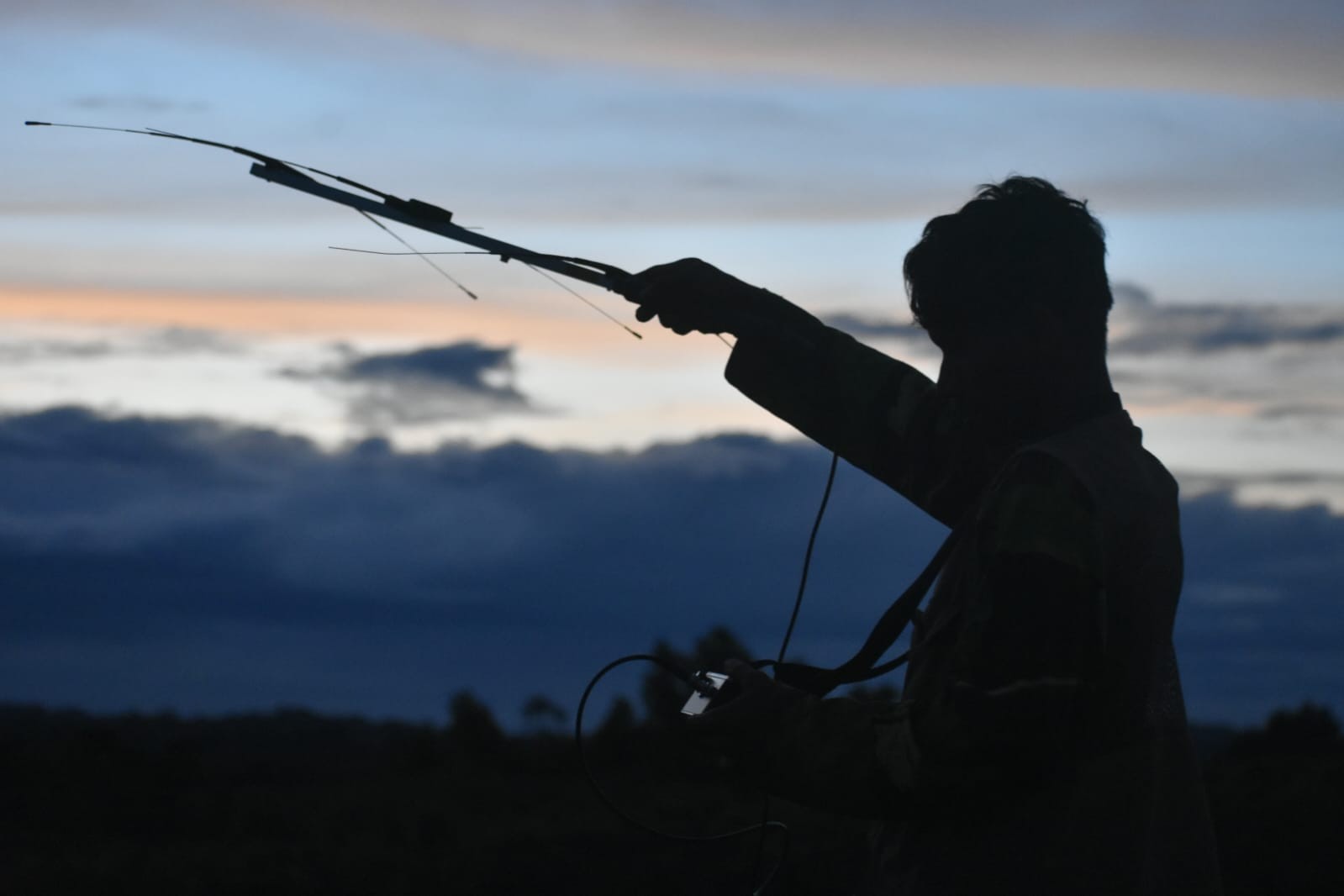 Wildlife telemetry research at dusk in Bangladesh